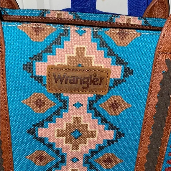 Wrangler Blue and Brown Southwestern Tote Bag, purse, and wallet set(Best offer) - Picture 2 of 16